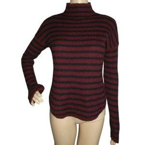 Express Small Black Burgundy Striped Mock Neck Shirttail Sweater 4-6 mohair wool